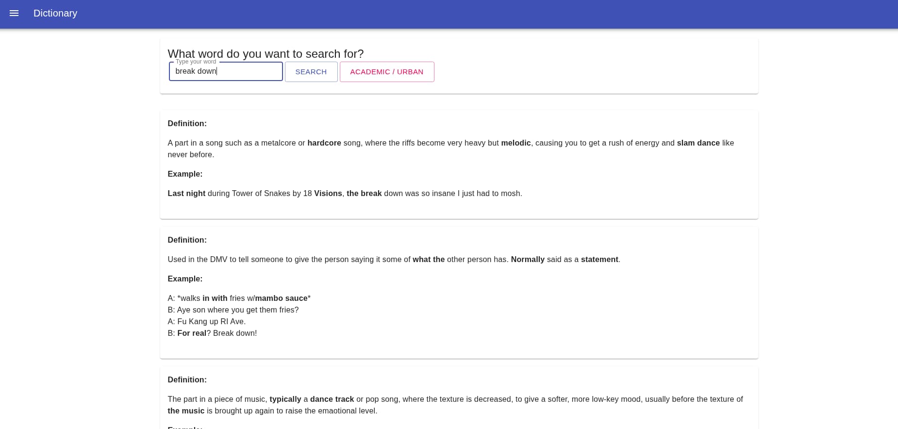 English dictionary preview